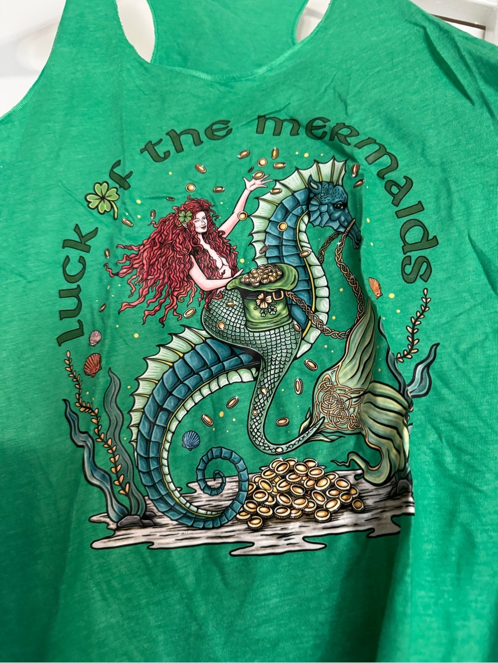 Green 'Luck of the Mermaids' Graphic Tank and Stay Wild Ocean Child L Tank Lot